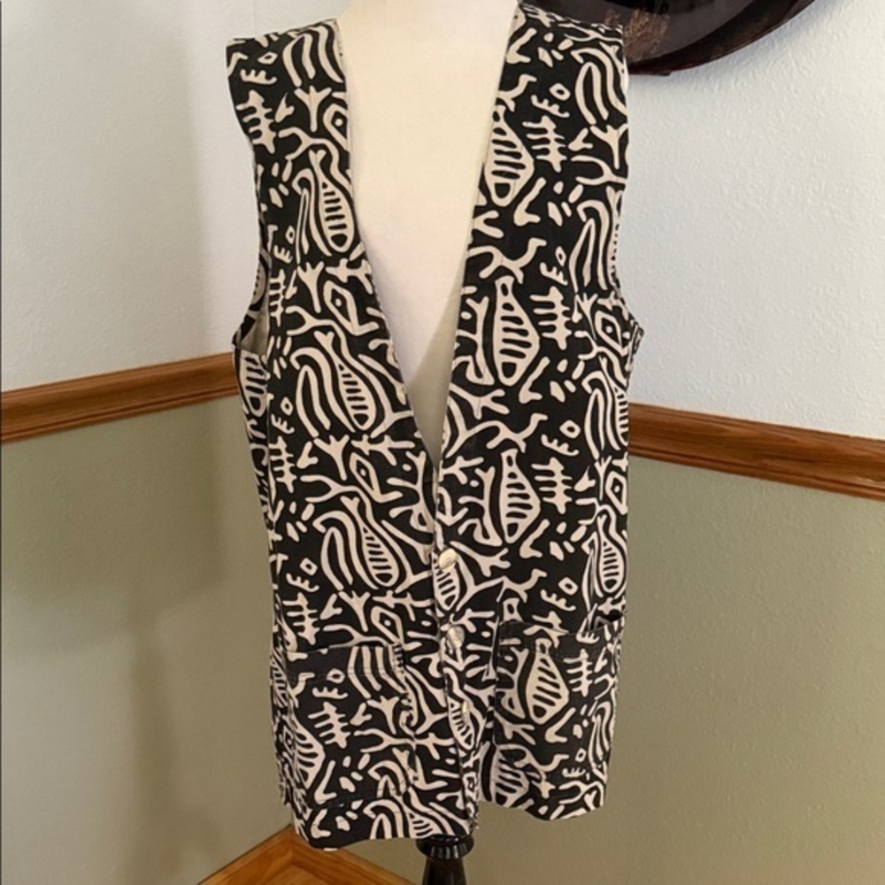 Chico’s Design Fishbone Black & Tan Vest Large